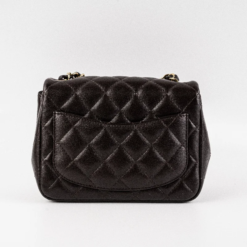 CHANEL luxury leather bags -Chanel Square Mini Lambskin Dark Brown Crossbody Bag - Microchipped