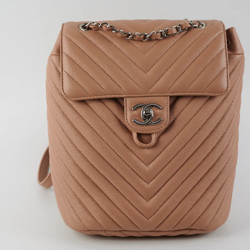 CHANEL bags for fashion-forward women -Chanel Calfskin Chevron Small Urban Spirit Backpack Nude