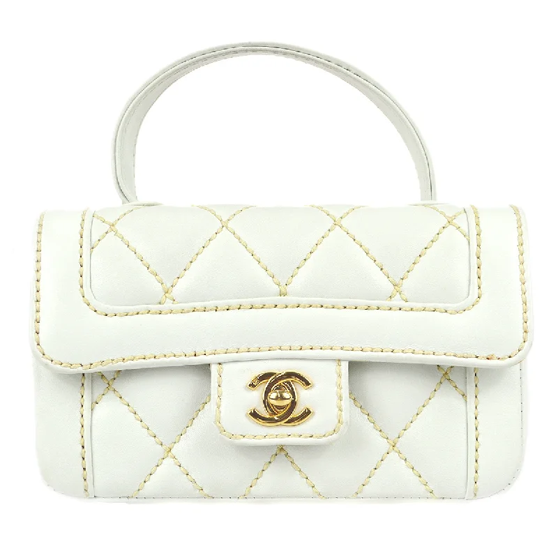 CHANEL bags for high-end fashion lovers -Chanel * Wild Stitch Handbag White Calfskin