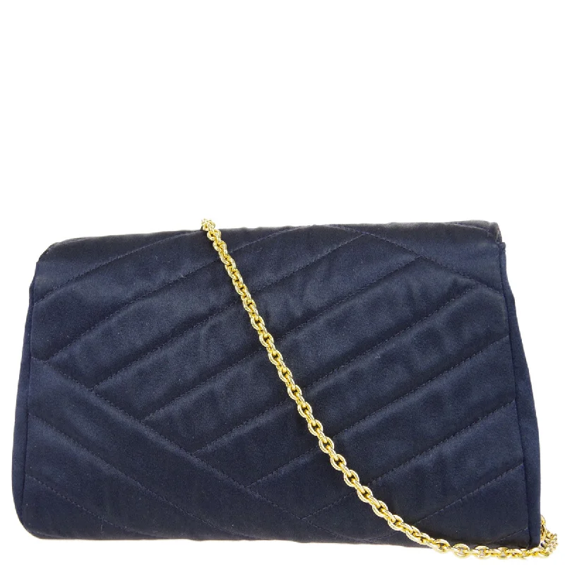 CHANEL bag with timeless design -Chanel * Bias Stitch Rhinestone Chain Shoulder Bag Navy Satin