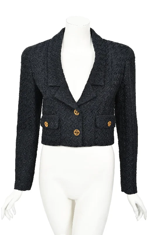 Buy CHANEL spring and summer clothing -1993 Chanel by Karl Lagerfeld Documented Midnight Blue Wool Cropped Jacket