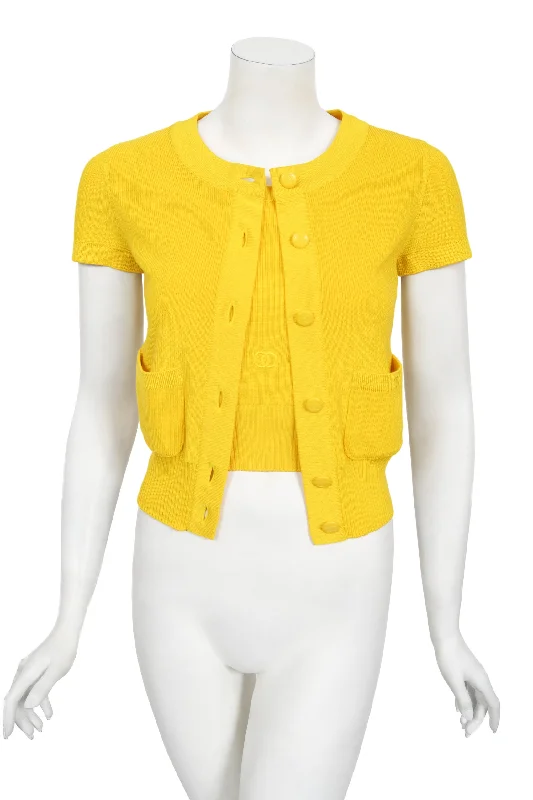 CHANEL luxury casual sweaters -1996 Chanel by Karl Lagerfeld Runway Yellow Knit Cropped Sweater Set