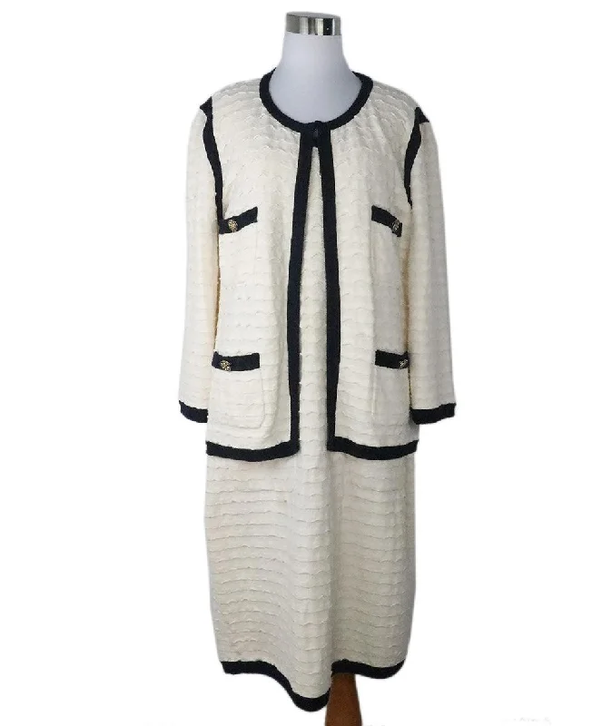 CHANEL cashmere sweaters for winter -Chanel Ivory Cotton 2 PC Dress Set w/ Black Trim sz 14