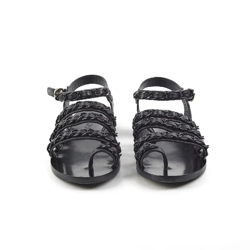 Buy CHANEL low-heeled sandals -Chanel Chain Sandals Black Size 36