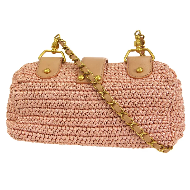 CHANEL bags with timeless appeal -CHANEL 2005-2006 Woven Crossbody Bag Medium Pink Raffia Straw