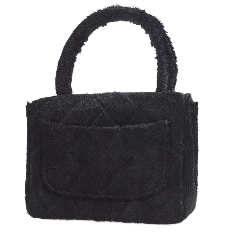 CHANEL bags with detachable pouches -CHANEL * 1990s Classic Flap Handbag Micro Black Pony Hair