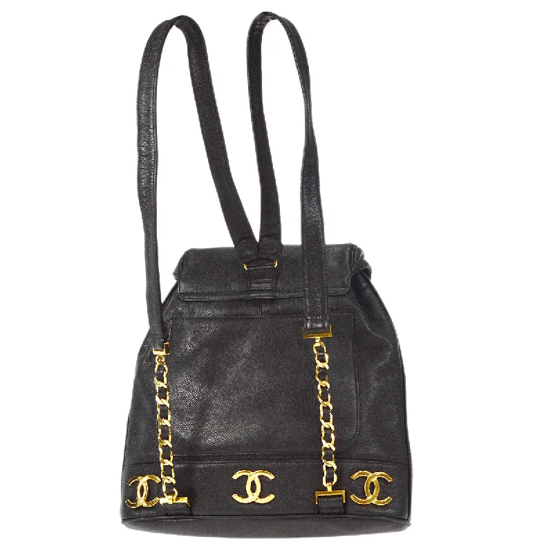 CHANEL handbags with elegant hardware -CHANEL Triple CC Chain Backpack Bag Black Caviar