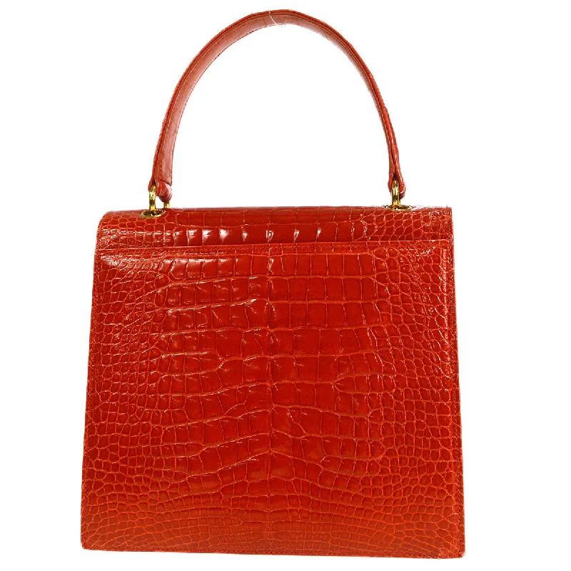 CHANEL bags with vintage appeal -CHANEL * 1996-1997 Round Flap Handbag Small Red Crocodile