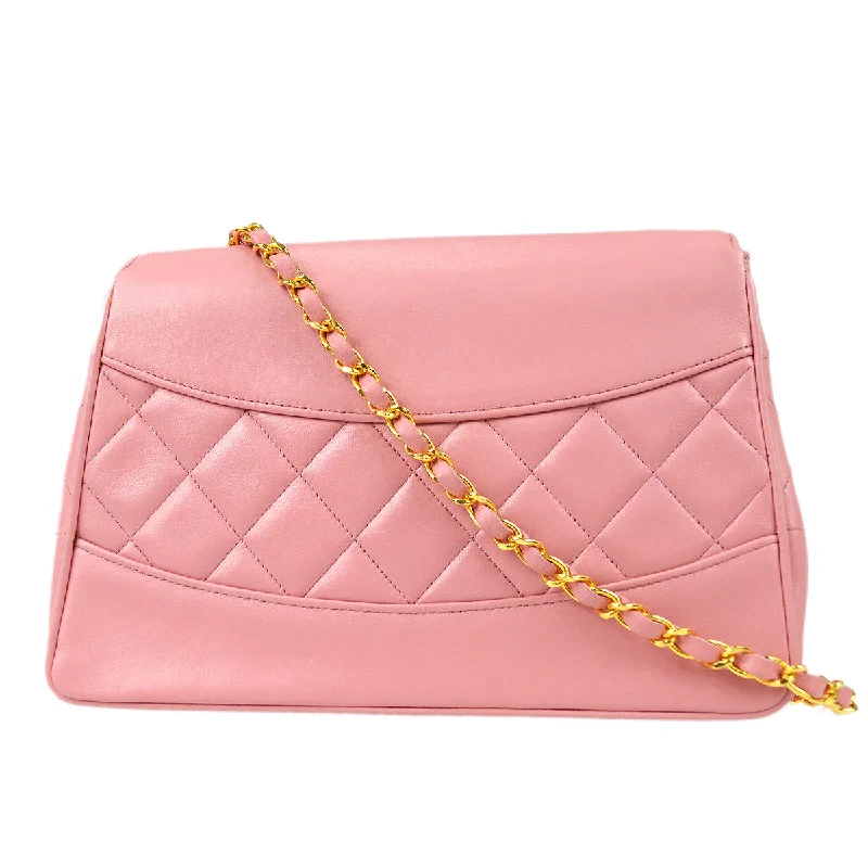 CHANEL Boy bag collection -Chanel * 1989-1991 Round Flap Shoulder Bag Medium Pink Lambskin