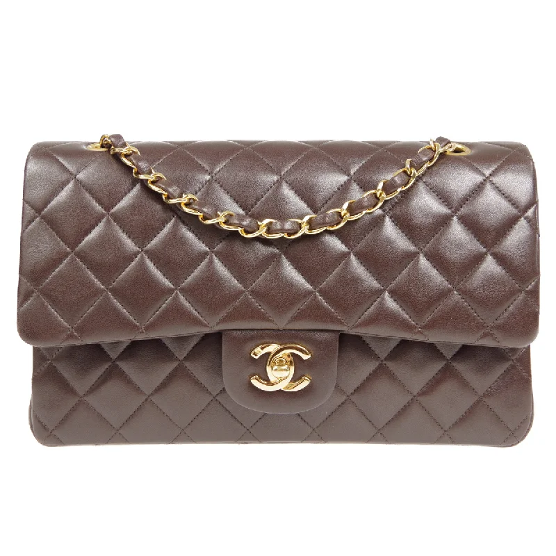 CHANEL medium flap bag -CHANEL * Classic Double Flap Medium Shoulder Bag Brown Lambskin