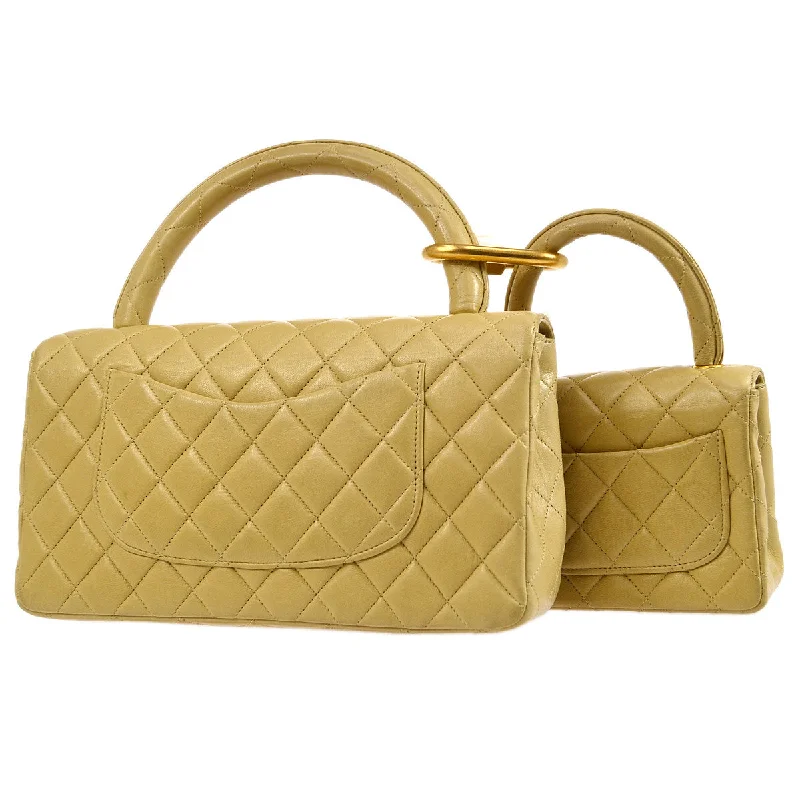 CHANEL bags with unique patterns -CHANEL 1994 Classic Flap Handbag Set Beige Lambskin