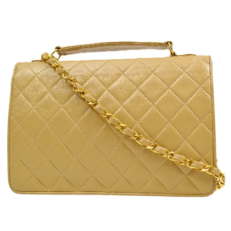 Large CHANEL bags for everyday use -CHANEL 1989-1991 Double Turnlock Handbag Beige Lambskin