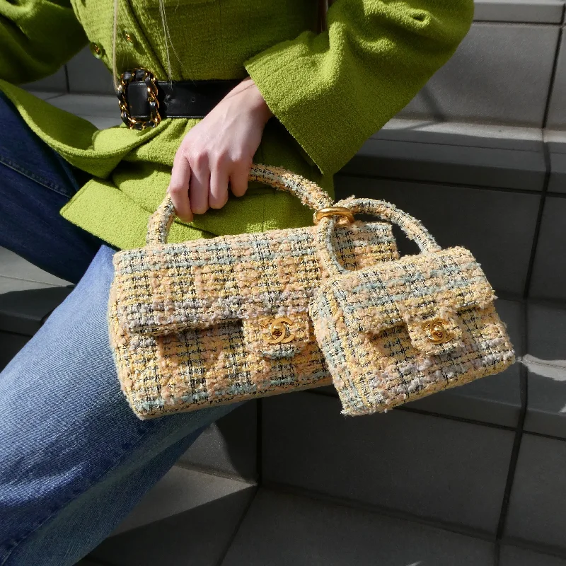 Buy CHANEL bags with soft-touch leather -CHANEL 1994 Yellow Tweed Handbag Set