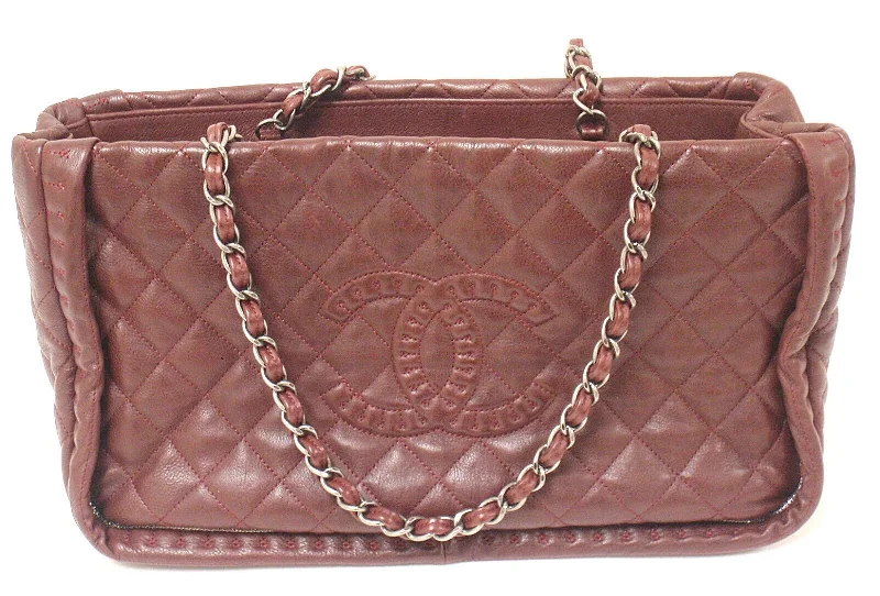 CHANEL Coco Handle bag -AUTHENTIC 2012 CHANEL ISTANBUL SOFT CAVIAR TOTE BURGUNDY LEATHER HANDBAG