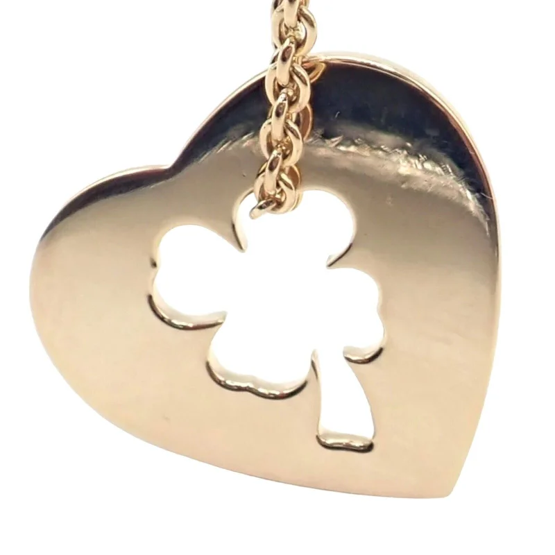 CHANEL bracelets with charm details -Authentic Chanel 4 Leaf Clover 18k Yellow Gold Heart Pendant Link Chain Necklace