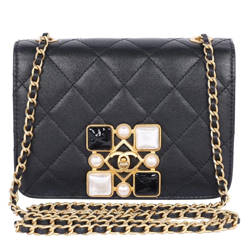 Popular CHANEL handbags in black -Onyx Pearl Flap Crossbody Bag (Authentic Pre-owned)