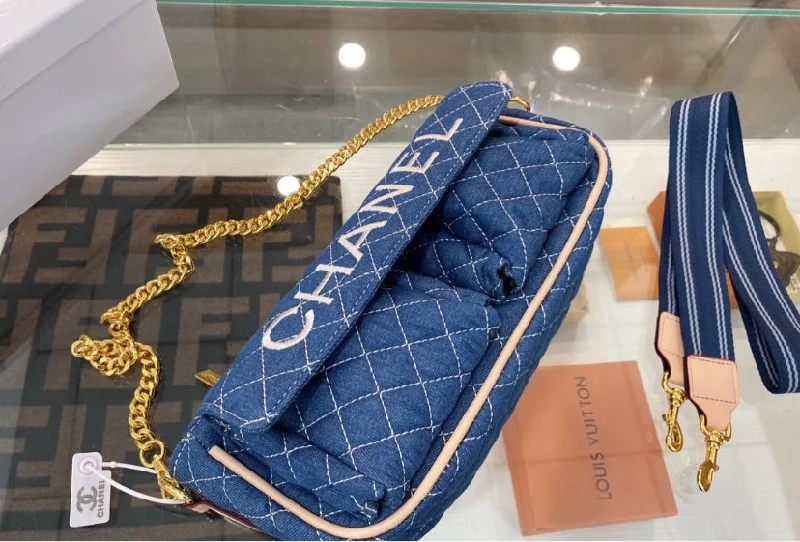 CHANEL bags with interchangeable straps -Blue denim Chanel woman handbag