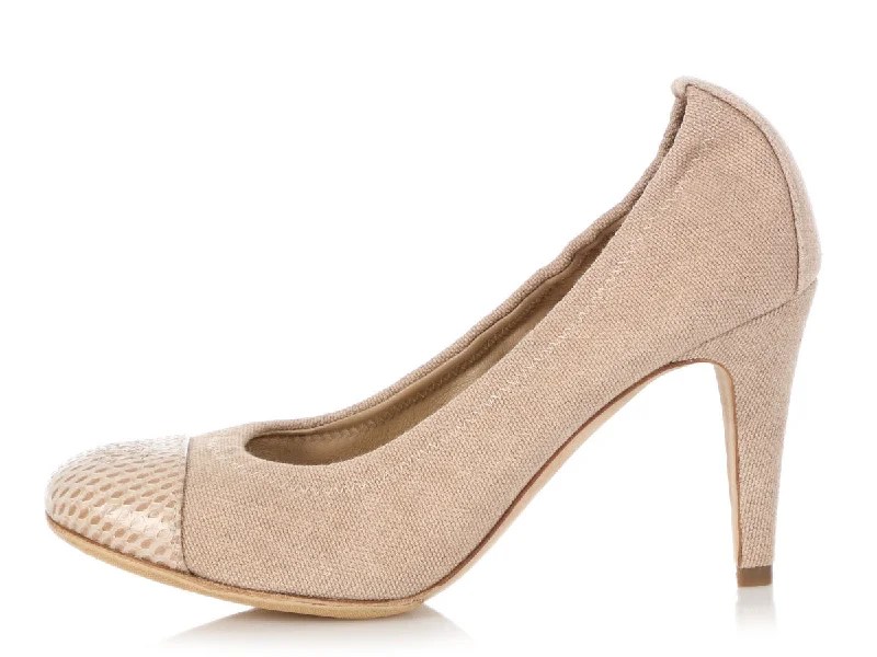 CHANEL high-top sneakers for women -Chanel Beige Canvas and Snakeskin Ballet Pumps