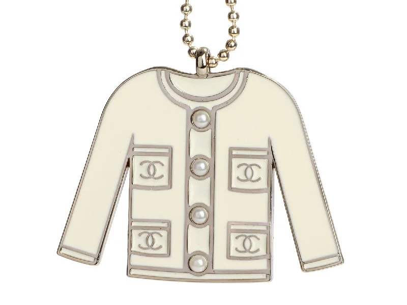 Designer CHANEL clothing for formal events -Chanel White Classic Jacket Bag Charm/Key Chain