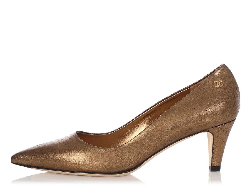 CHANEL chic mules for stylish women -Chanel Dark Gold Leather Pumps