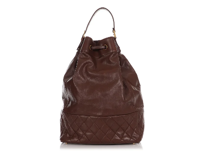 Chic CHANEL bags for street fashion -Chanel Vintage Large Brown Drawstring Backpack Sling Bag