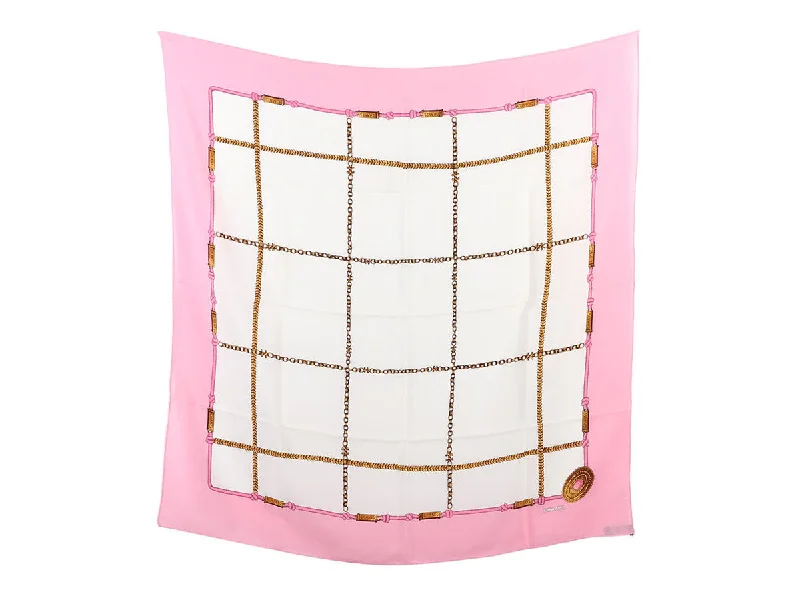 Chanel Pink Chain Grid Silk Scarf