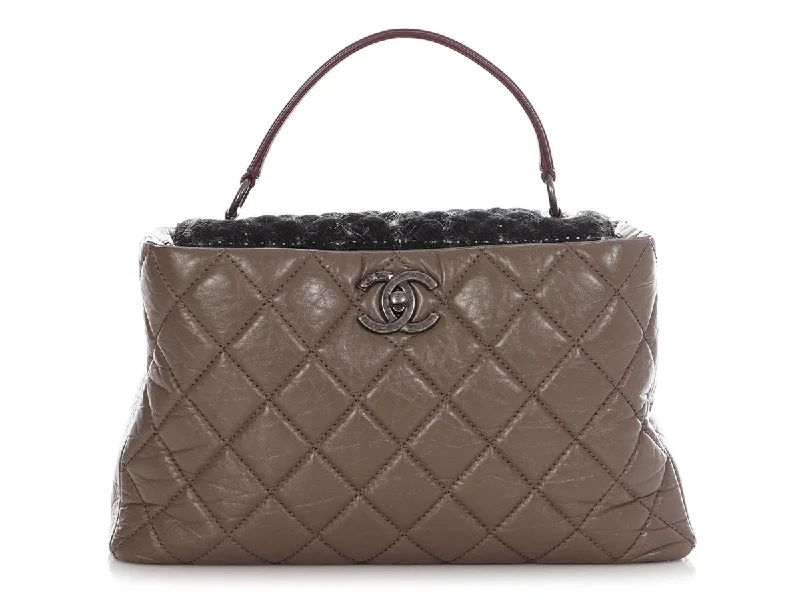 CHANEL bag with timeless design -Chanel Tweed and Quilted Portobello Glazed Calfskin Top Handle Bag