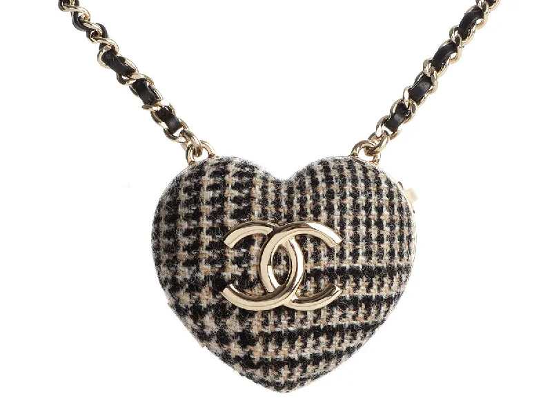 CHANEL rings with modern designs -Chanel Black and Beige Tweed Heart Locket Necklace