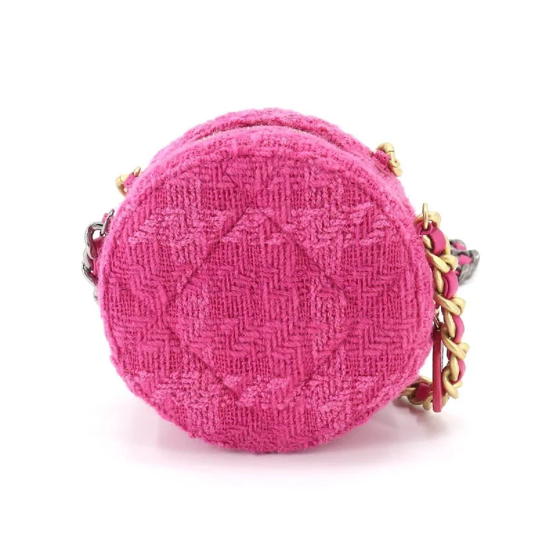 Customizable CHANEL bags for fashionistas -CHANEL 19 Bag with  round chain shoulder bag tweed leather pink pouch