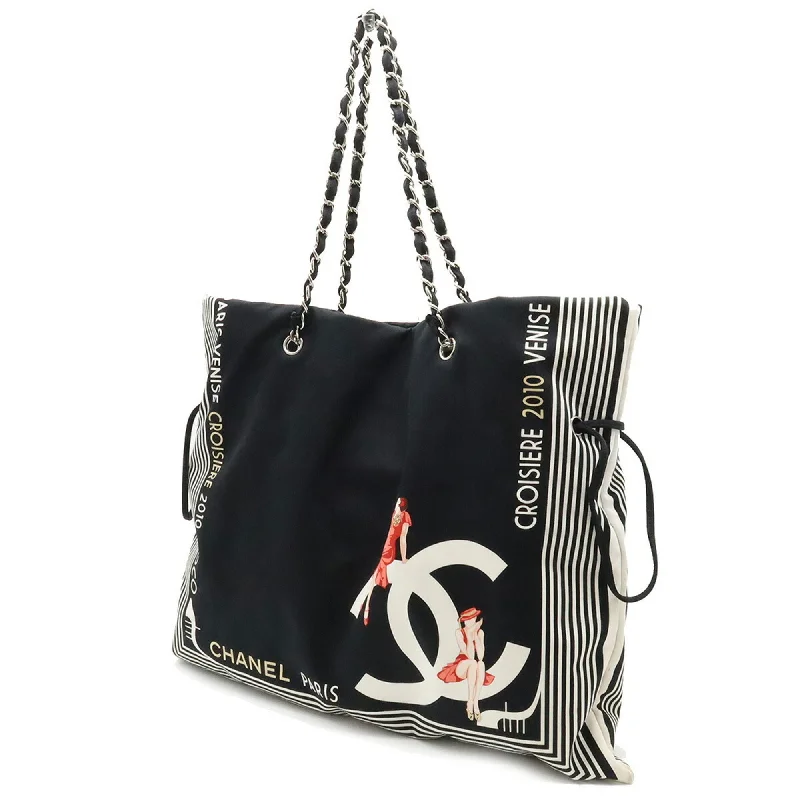 CHANEL bags for high-end fashion -CHANEL 2010 Cruise Line Coco Mark Tote Bag Shoulder Chain Canvas Black White 7970