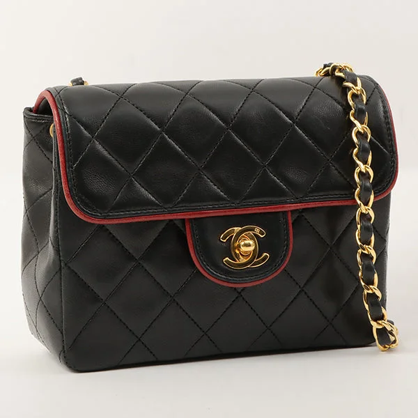 CHANEL bags with bold finishes -Chanel Around 1990 Made Bicolor Classic Flap Chain Bag Mini Black/Bordeaux