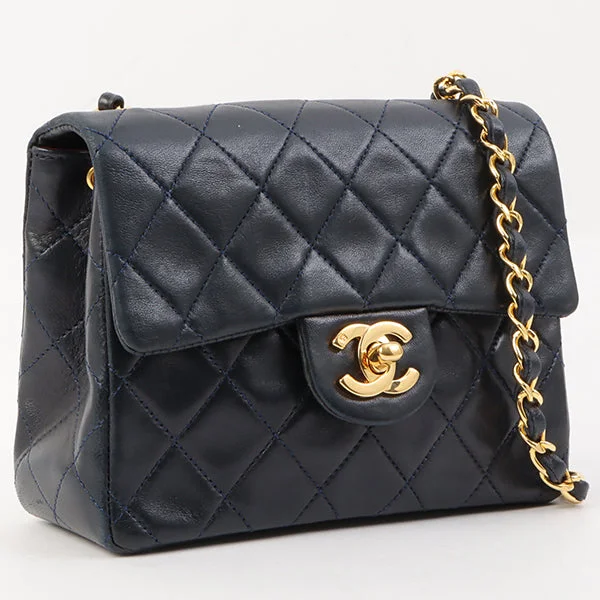 Authentic CHANEL bags with leather lining -Chanel Around 1990 Made Classic Flap Chain Bag Mini Navy