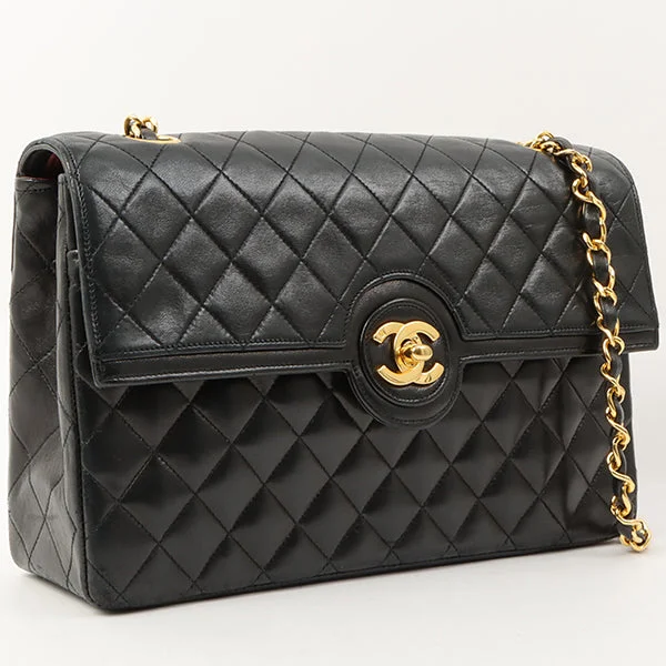 Buy CHANEL bags with unique stitching -Chanel Around 1990 Made Design Flap Turn-Lock Chain Bag Black