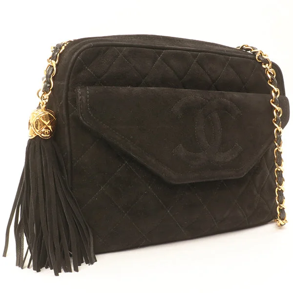 Authentic CHANEL bags -Chanel Around 1990 Made Suede Cc Mark Stitch Fringe Chain Bag Black