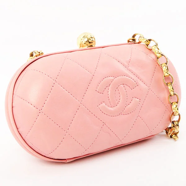 Limited edition CHANEL bags -Chanel Around 1992 Made Cc Mark Stitch Metal Clasp Mini Chain Shoulder Bag Pink