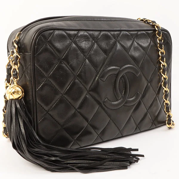 Luxury CHANEL bags for women -Chanel Around 1992 Made Diamond Cc Mark Stitch Fringe Chain Bag Black