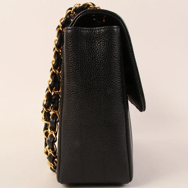 CHANEL Coco Handle bag -CHANEL Around 1995 Made Caviar Skin Mademoiselle Stitch Turn-Lock Chain Bag Black