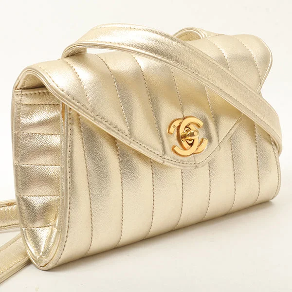 CHANEL bags for every season -Chanel Around 1995 Made V Flap Mademoiselle Stitch Shoulder Bag Gold