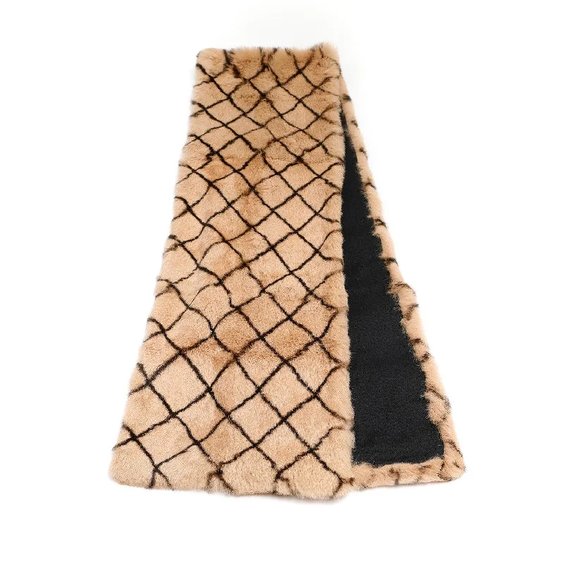 Chanel Beige Black Diamond Pattern Mink Scarf