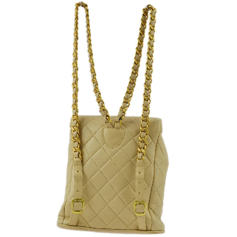 CHANEL bags with multiple pockets -Chanel Beige Lambskin Duma Backpack Large