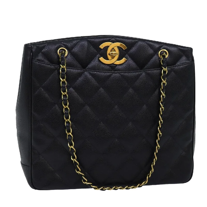 CHANEL bag with lambskin leather -CHANEL Big Matelasse Chain Shoulder Bag Caviar Skin Black CC  fm3373A