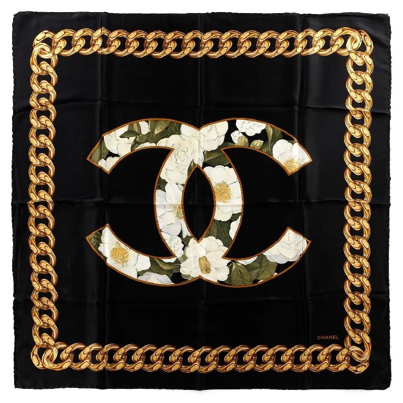 Chanel Black CC Floral Chain Frame Scarf