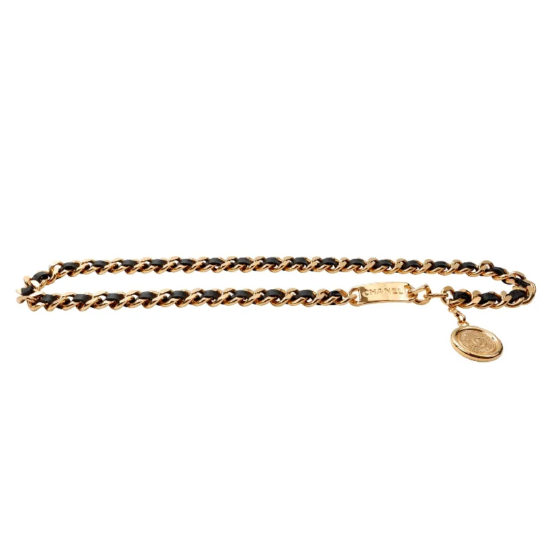 Chanel Black Chain Belt w/ Gold CC Charm