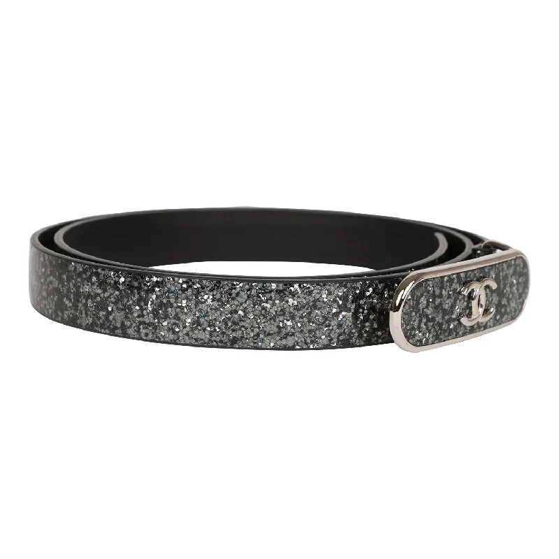 Chanel Black Metallic Patent Leather Belt 70