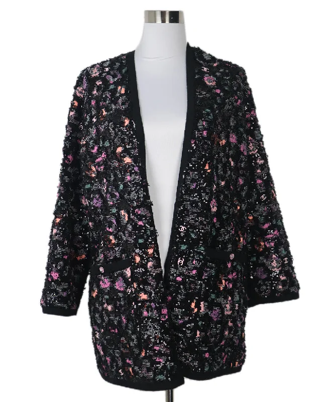 Authentic CHANEL blazers -Chanel Black Multicolor Sequins Knit Jacket sz 14