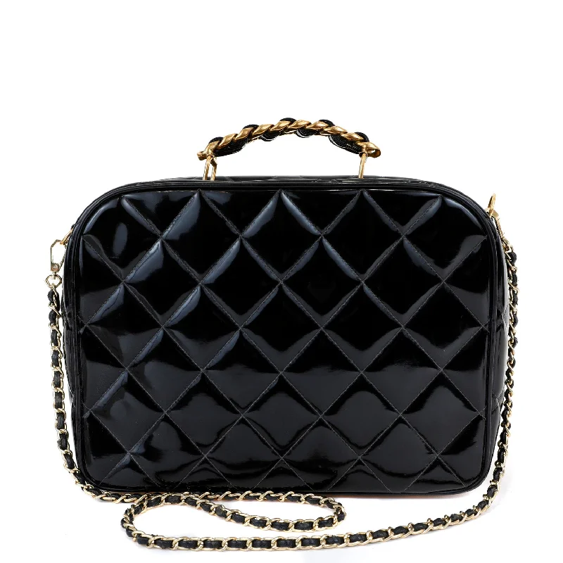 CHANEL Boy bag collection -Chanel Black Patent Leather Vintage Bag with Gold Top Handle