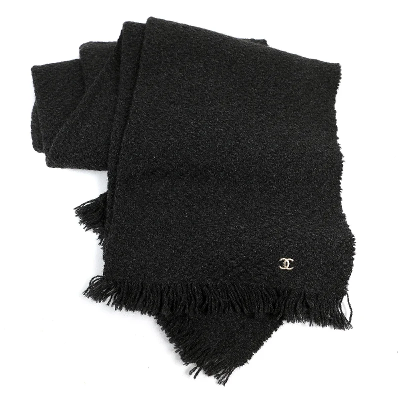 Chanel Black Wool Blend Scarf w/ CC Detail