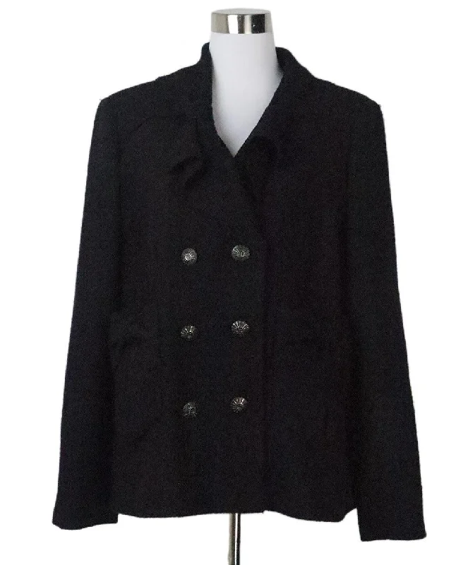 CHANEL coats with fur detailing -Chanel Black Wool Bow Trim Jacket sz 14