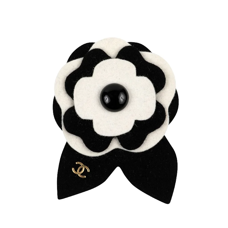 CHANEL hair accessories for women -Chanel Black/White Felt Camellia Brooch