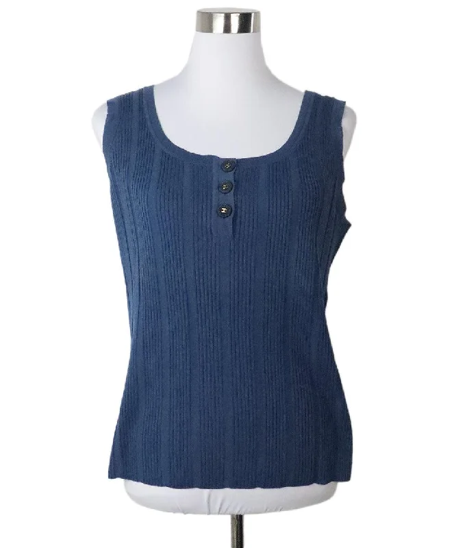 CHANEL dresses with delicate details -Chanel Blue Tank Top sz 14